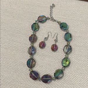 Crystal multi color necklace and earring set